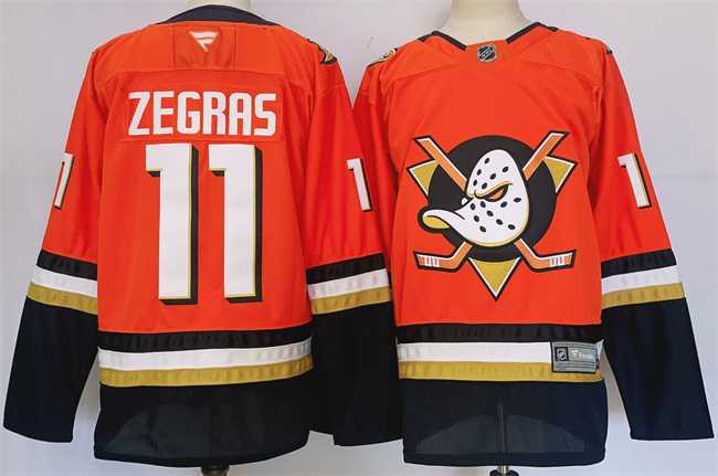 Mens Anaheim Ducks #11 Trevor Zegras Orange Black 2024-25 Stitched Jersey->anaheim ducks->NHL Jersey